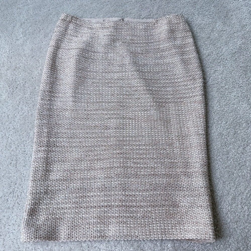 St. John Beige & Bronze Metallic Blend Pencil Skirt Size 8